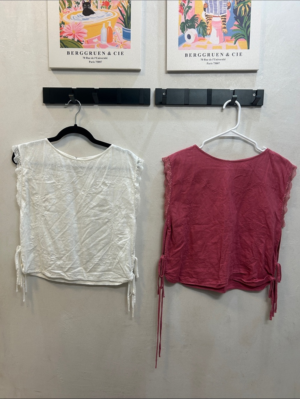 Bundle of 2 Women's Lace-Trim Side-Tie Tops - White and Rose